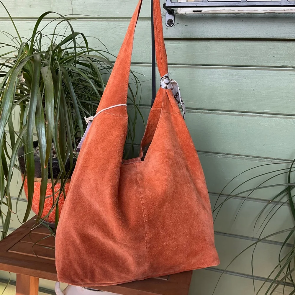 Haute Hippie Orange Suede Hobo Bag with Scarf NWT - Picture 4 of 12